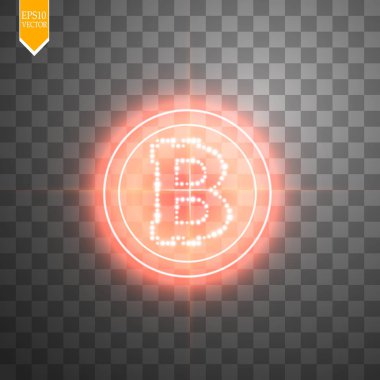 Bitcoin ışık ile şeffaf arka plan üzerinde kırmızı neon hedefle. Vektör