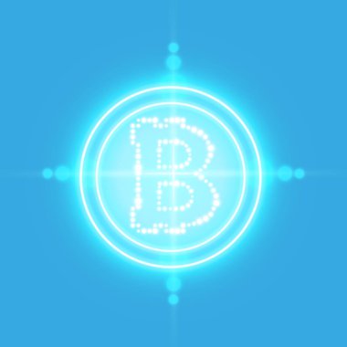 Bitcoin neon hedef üzerinde ışık ile mavi arka plan ile. Vektör