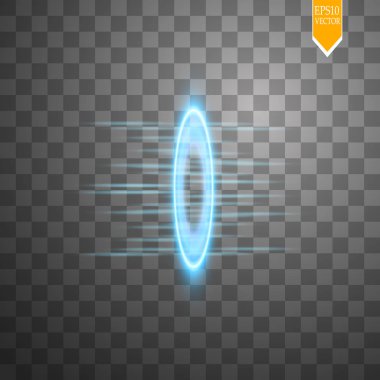 Yuvarlak mavi parlaklık ile sahne üzerinde şeffaf arka plan kıvılcım gece ışınları. Parti göster. Işın sahne. Sihirli portal. teleport. Vektör