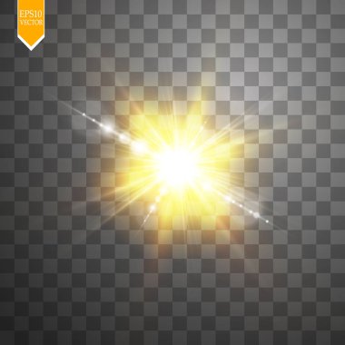 Vektör şeffaf güneş ışığı özel lens ışık efekti. Güneş ışınları ve spot ışıklarıyla parlıyor. 10 saniye.