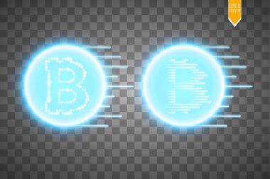 Saydam bir arka plan bitcoin ve hız hatta soyut mavi enerji yüzükle... Vektör