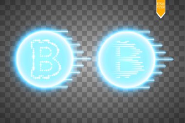 Saydam bir arka plan bitcoin ve hız hatta soyut mavi enerji yüzükle... Vektör