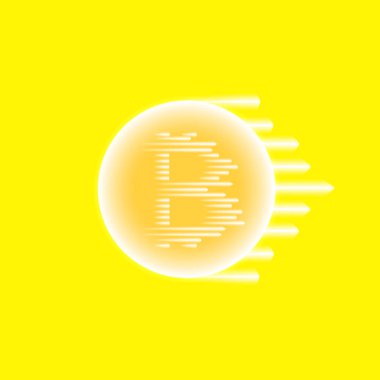 Soyut Mavi Enerji halka bitcoin ve hız çizgili sarı bir arka plan üzerinde... Vektör