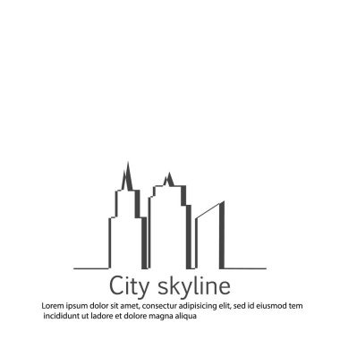 Düz bir stil şehir silüeti. Modern kentsel peyzaj. Vektörel çizimler. Office ufuk bina şehir gökdelenler. Sürekli çizgi çizme.