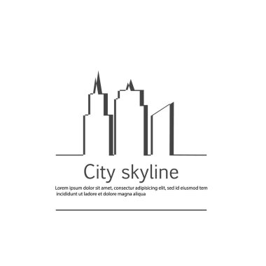 Düz bir stil şehir silüeti. Modern kentsel peyzaj. Vektörel çizimler. Office ufuk bina şehir gökdelenler. Sürekli çizgi çizme.