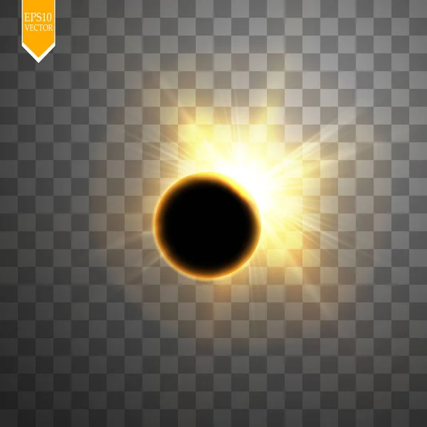 透明背景の皆既日食ベクトル図 満月の影の日食とコロナ Eps — ストックベクタ