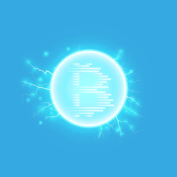 Astratto Anello Energia Blu Con Bitcoin Uno Sfondo Blu Vettore — Vettoriale Stock