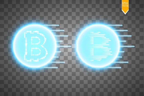 Astratto Anello Energia Blu Con Bitcoin Linea Velocità Uno Sfondo — Vettoriale Stock
