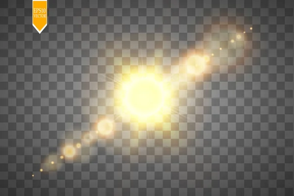 Lens Flare Effect Isolated Transparent Background Golden Glow Flashlight Illustration — Stock Vector