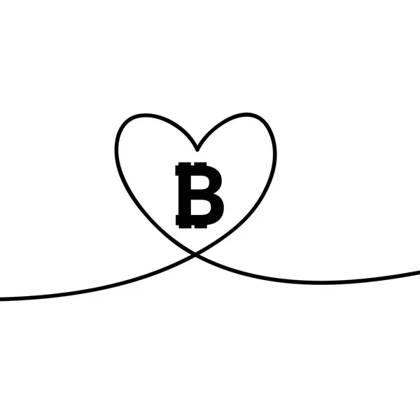 Illustration Eines Langen Schattenherzens Mit Einem Bitcoin Zeichen Vektor — Stockvektor