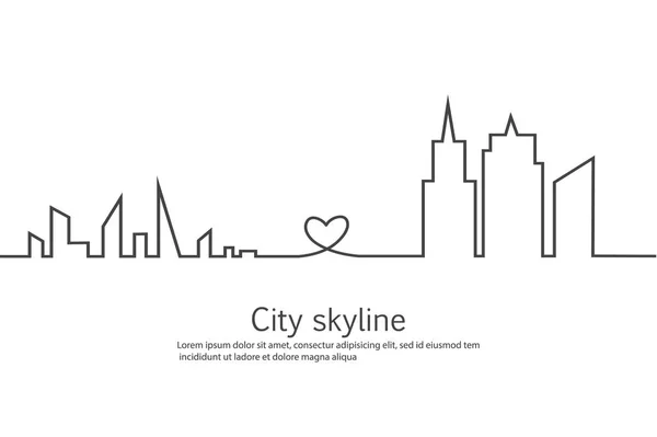 Silueta Ciudad Corazón Amor Líneas Dibujo Continuo Estilo Plano Paisaje — Vector de stock