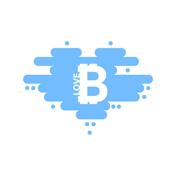 Bitcoin Wolkenform Herzform Mit Schatten Und Blauem Himmel — Stockvektor