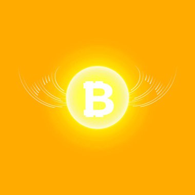 Bitcoin Cripto para blockchain. Bitcoin düz logosunun turuncu zemin üzerine. Bitcoin kanatlı.
