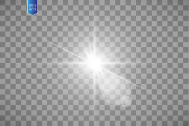 Lens flare etkisi üzerinde şeffaf arka plan izole. Altın kızdırma el feneri illüstrasyon. Vektör ışıklar.