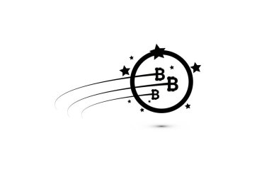 Bitcoin madeni para ile hızlı hızlı hareket satırları. Beyaz arka plan - Elegant Star iz ile sabit bitcoin - bitcoin siyah çekim soyut meteor, kuyruklu yıldız, Asteroid, yıldız, Bitcoin.