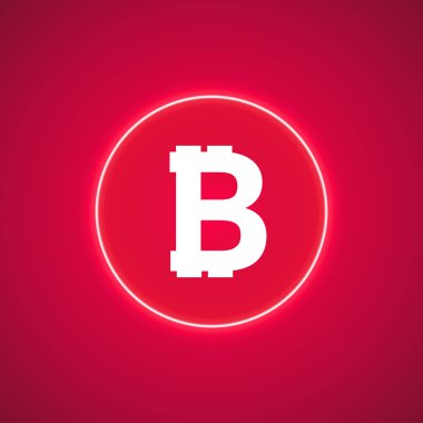 Soyut neon pembe enerji bitcoin pembe bir arka plan üzerinde yüzükle... Vektör