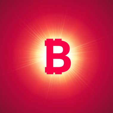 Pembe bir arka plan üzerinde parlak ışınları portakal bitcoin cryptocurrency.