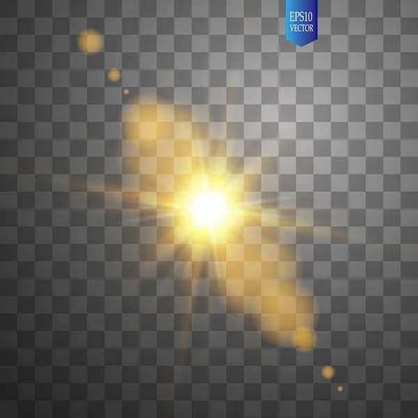 Lens Flare Effect Isolated Transparent Background Golden Glow Flashlight Illustration — Stock Vector