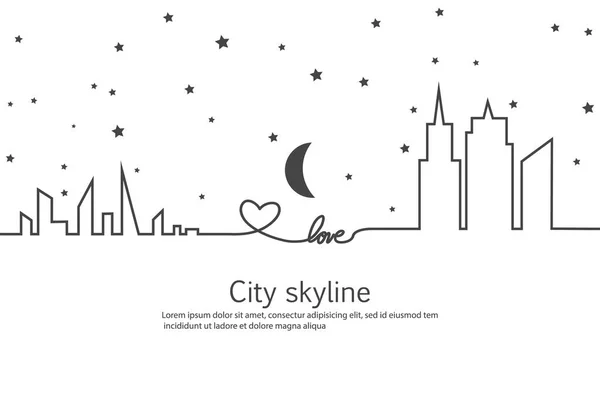 Silueta Ciudad Estrella Luna Estilo Plano Paisaje Urbano Moderno Ilustraciones — Vector de stock