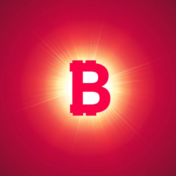 Orange Bitcoin Kryptowährung Den Hellen Strahlen Auf Einem Rosa Hintergrund — Stockvektor