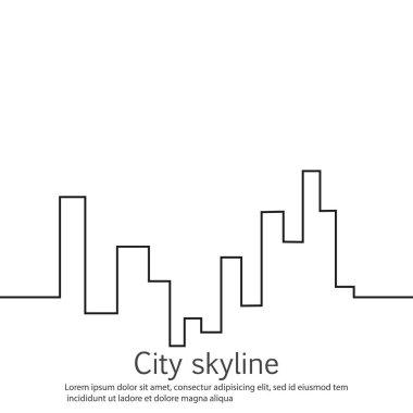 Düz bir stil şehir silüeti. Modern kentsel peyzaj. Vektörel çizimler. Office ufuk bina şehir gökdelenler. Sürekli çizgi çizme.