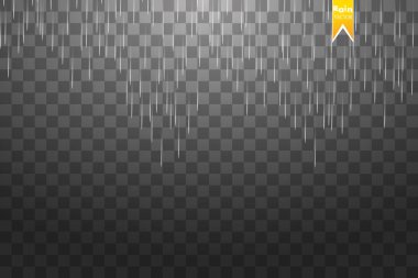 Şeffaf şablon arkaplanı yağdır. Düşen su damlası dokusu. Dengeli arka planda doğa yağmuru. EPS 10 vektör dosyası dahil