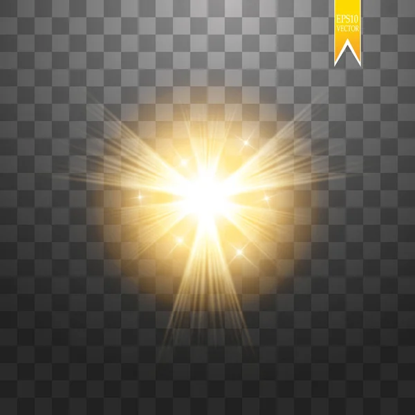 Effetto Luce Starburst Con Scintille Sfondo Trasparente Illustrazione Vettoriale Sole — Vettoriale Stock