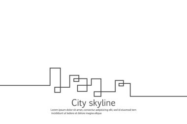Düz bir stil şehir silüeti. Modern kentsel peyzaj. Vektörel çizimler. Office ufuk bina şehir gökdelenler. Sürekli çizgi çizme