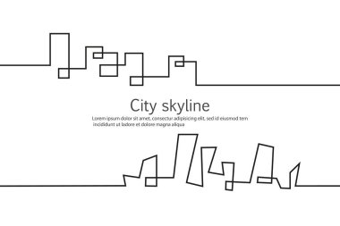 Düz bir stil şehir silüeti. Modern kentsel peyzaj. Vektörel çizimler. Office ufuk bina şehir gökdelenler. Sürekli çizgi çizme