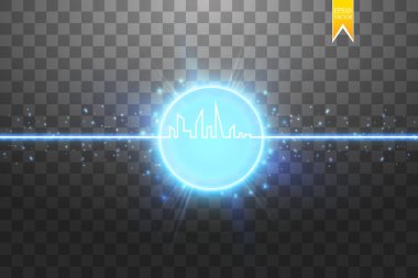 Büyük şehir siluetinin neon vektör etkisi ile sürekli çizgi çizme