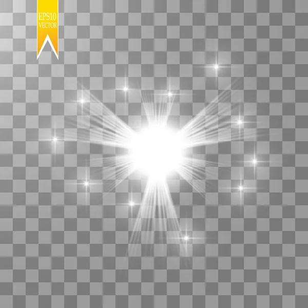 Efeito de luz brilhante. Starburst com brilhos em fundo transparente. Ilustração vetorial . — Vetor de Stock