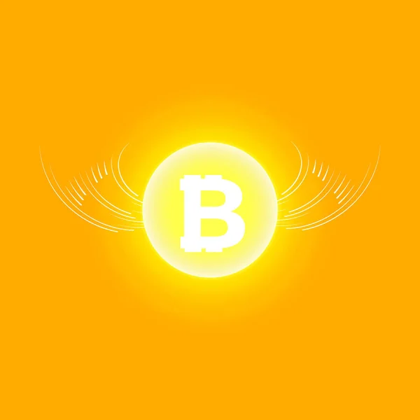 Bitcoin-Cripto-Währung Blockchain. Bitcoin flaches Logo auf orangefarbenem Hintergrund. Bitcoin mit Flügeln — Stockvektor