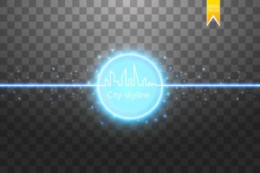 Büyük şehir siluetinin neon vektör etkisi ile sürekli çizgi çizme