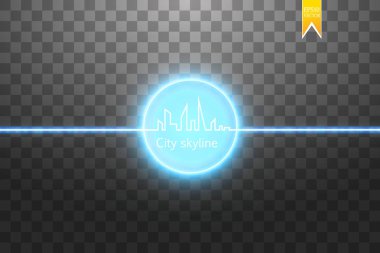 Büyük şehir siluetinin neon vektör etkisi ile sürekli çizgi çizme