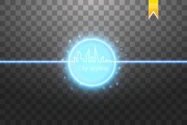Büyük şehir siluetinin neon vektör etkisi ile sürekli çizgi çizme
