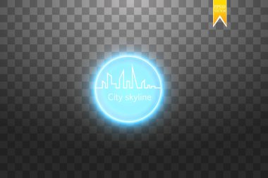 Büyük şehir siluetinin neon vektör etkisi ile sürekli çizgi çizme