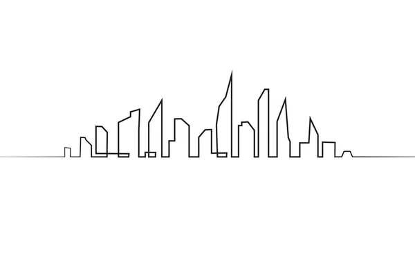 城市的剪影在一个扁平的样式。现代城市景观。矢量插图。城市摩天大楼建筑办公地平线。连续线图 — 图库矢量图片