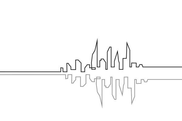 Silueta de la ciudad en un estilo plano. Paisaje urbano moderno. Ilustraciones vectoriales. Ciudad rascacielos edificio oficina horizonte.Continuo dibujo de línea — Archivo Imágenes Vectoriales