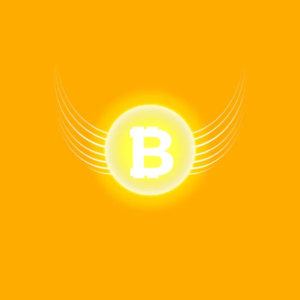 Bitcoin-Cripto-Währung Blockchain. Bitcoin flaches Logo auf orangefarbenem Hintergrund. Bitcoin mit Flügeln — Stockvektor