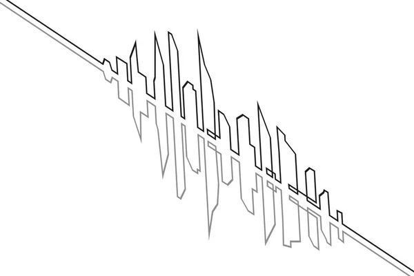 Silueta de la ciudad en un estilo plano. Paisaje urbano moderno. Ilustraciones vectoriales. Rascacielos de la ciudad construyendo oficina horizontalmente.Dibujo continuo de línea. isométrica — Archivo Imágenes Vectoriales