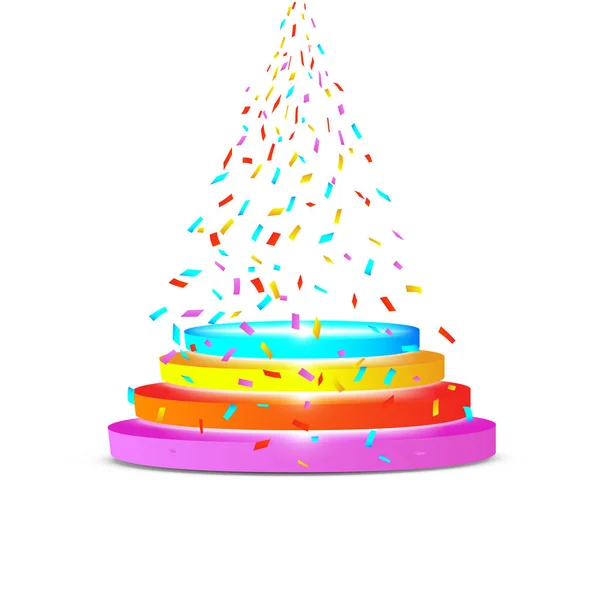 Podium met lichte en kleurrijke confetti — Stockvector