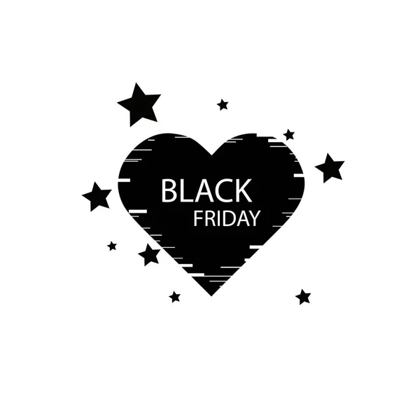 Illustration d'une icône de coeur d'art linéaire isolé avec le texte BLACK FRIDAY et glitch — Image vectorielle