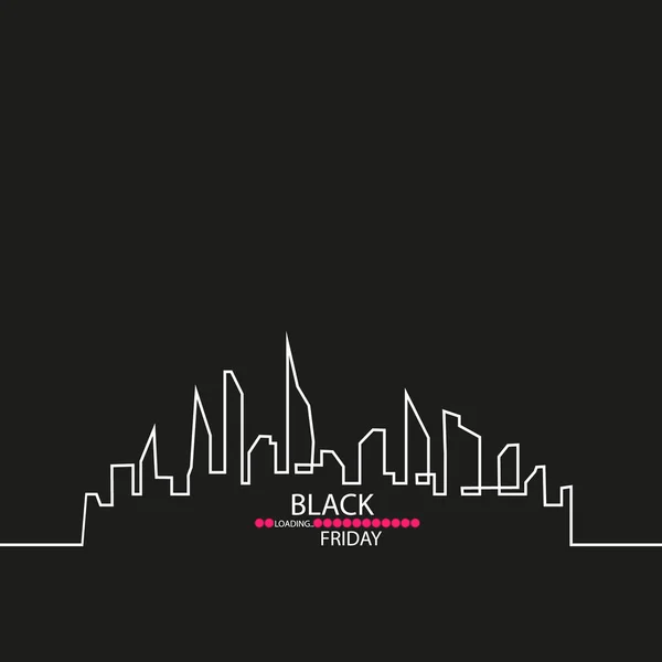 Black Friday in the City: the Perfect Sale. White Ribbon Banner in Flat Style on a Black Background with an Abstract City Skyline with Loading Bar. Vector Illustration — Stock Vector