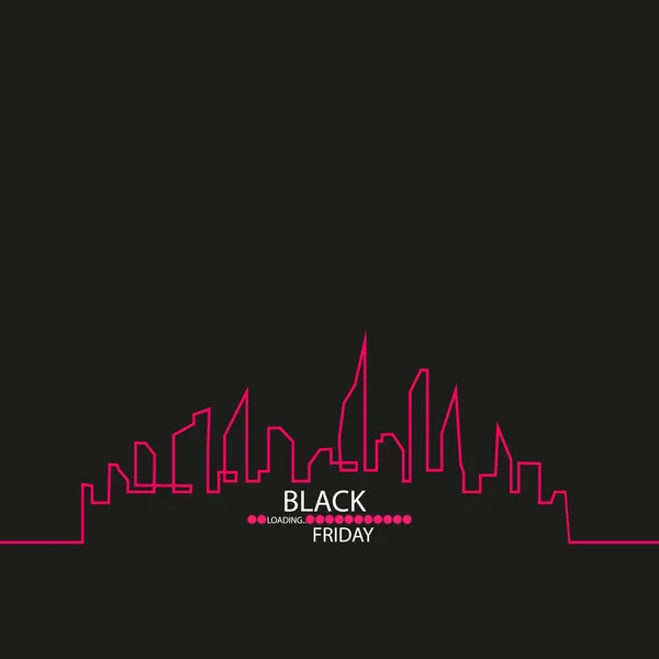 Viernes Negro en la Ciudad la Venta Perfecta. Banner de cinta blanca de estilo plano sobre fondo negro con un horizonte de ciudad abstracto con barra de carga. Ilustración vectorial — Vector de stock