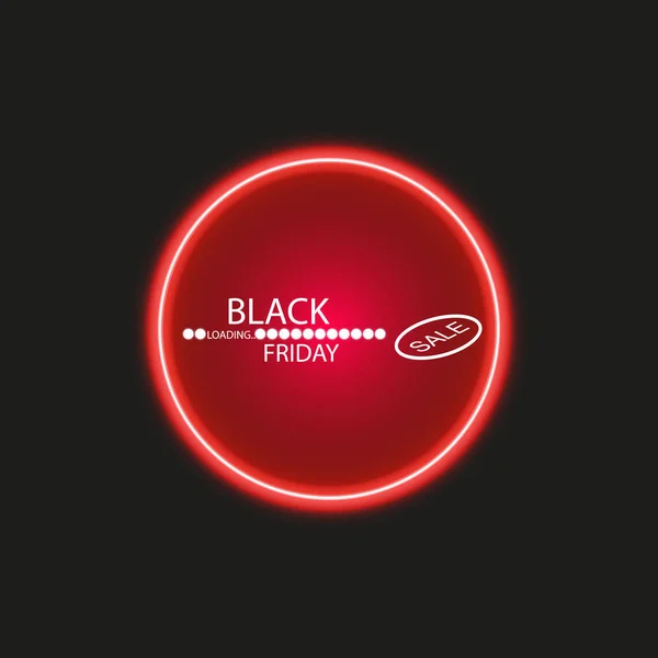 Viernes negro venta brillante letrero de neón con barra de carga sobre el fondo rojo. Fondo de vector de luz para su publicidad, descuentos y negocios — Vector de stock