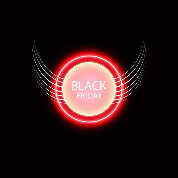 Viernes negro venta brillante letrero de neón con alas en el fondo negro. Fondo de vector de luz para su publicidad, descuentos y negocios — Vector de stock