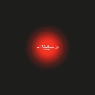 Kara Cuma posteri ya da afişi. Siyah soyut arkaplan üzerinde kırmızı ışık etkisi olan parlak renkli bir daire. Alışveriş için tasarım şablonu