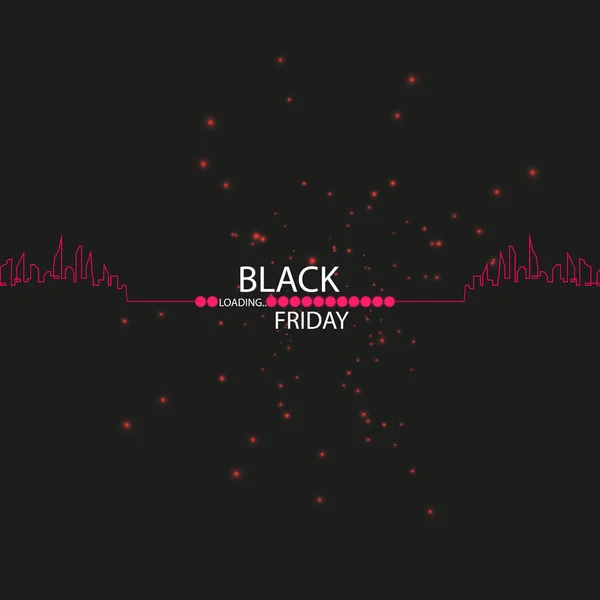 Viernes Negro. Gran venta. Texto y pancarta en el fondo de un gran destello rojo con polvo luminoso. Cubierta para el proyecto. Ilustración vectorial. Barra de carga de progreso — Vector de stock