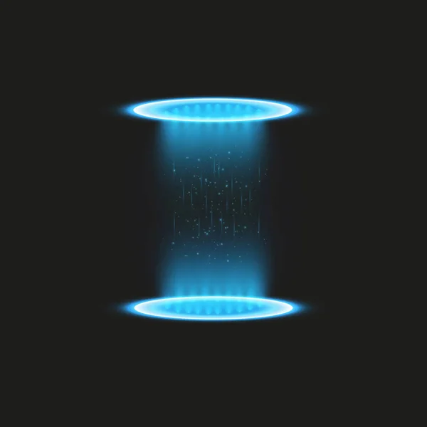 Portal de fantasía mágica. Teletransporte futurista. Efecto luz. Velas azules rayos de una escena nocturna con chispas sobre un fondo transparente. Efecto luminoso vacío del podio. Discoteca pista de baile. — Vector de stock