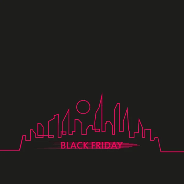 Black Friday in the City the Perfect Sale. White Ribbon Banner in Flat Style on a Black Background with an Abstract City Skyline. Vector Illustration — Stock Vector